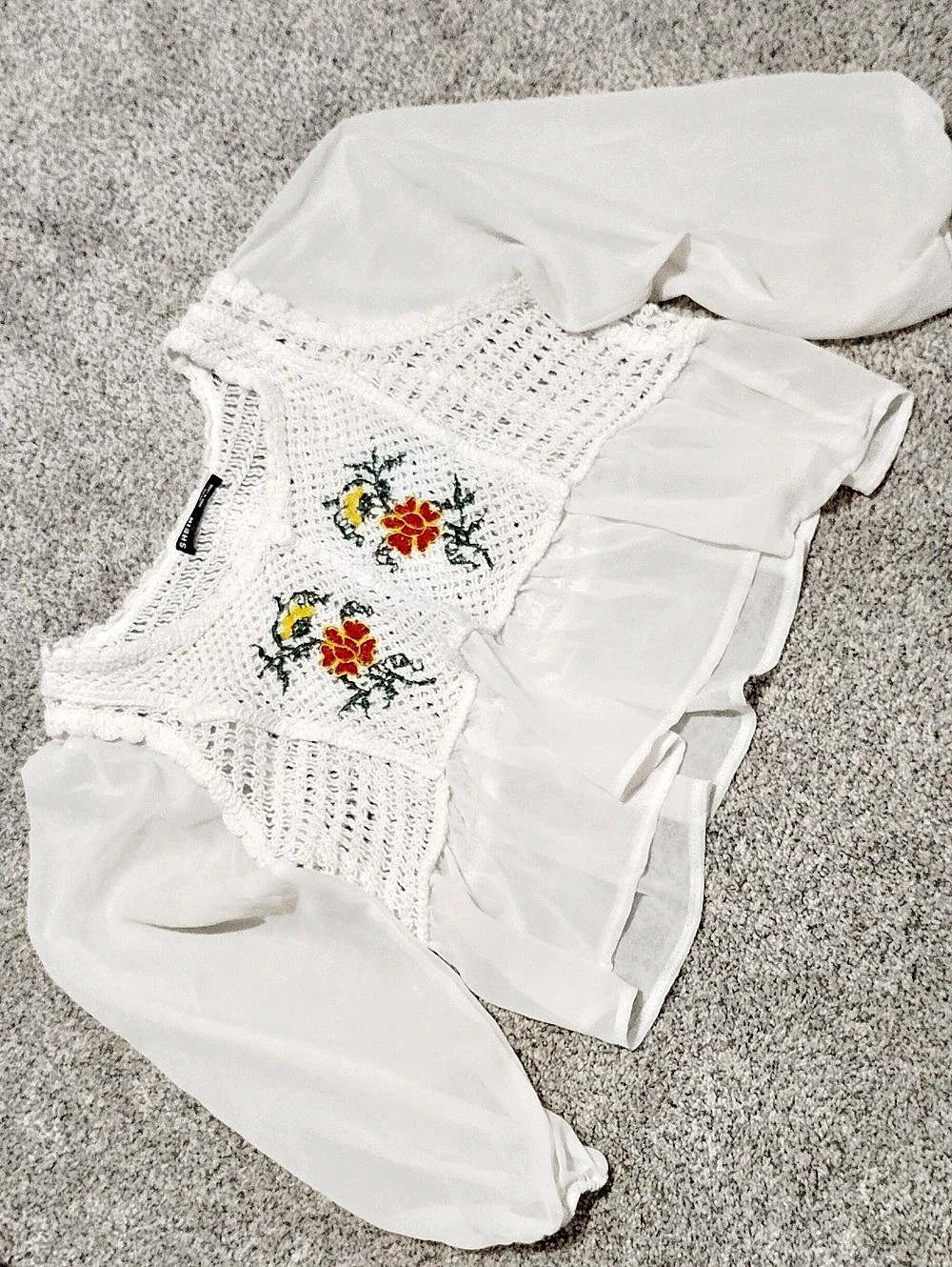SHEIN Floral Crochet Blouse in White Like New